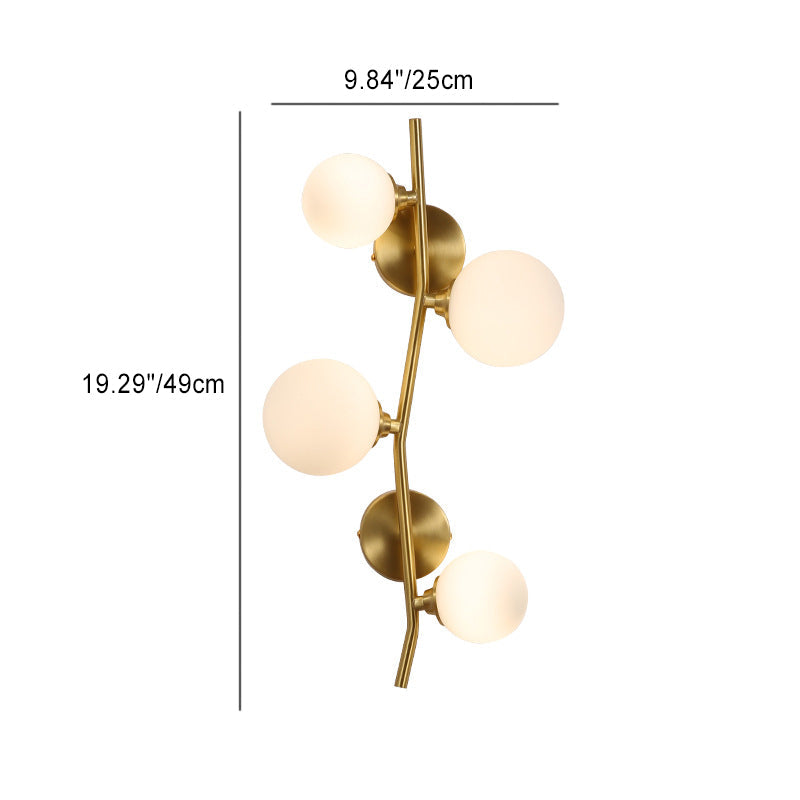 Gold Spherical Copper Glass Shade 4-Light Wall Sconce Lamp