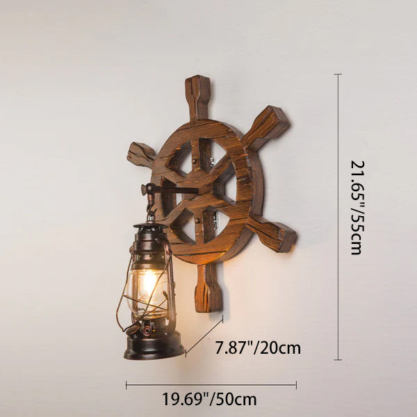 Pine Boat Rudder Kerosene Lamp 1-Light Wall Sconce Lamp