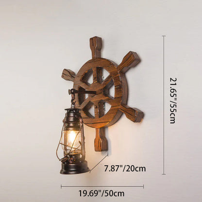 Pine Boat Rudder Kerosene Lamp 1-Light Wall Sconce Lamp