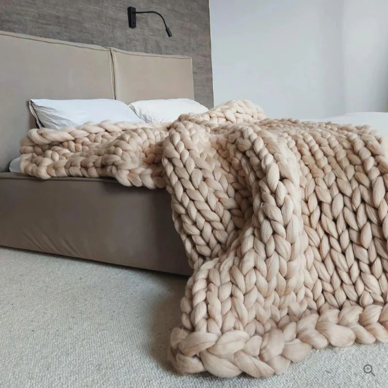 Hand Knitted Wool Blanket, Open Weave