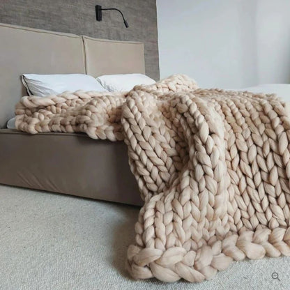 Hand Knitted Wool Blanket, Open Weave
