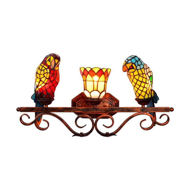 Tiffany European Parrot Decorative 3-Light Wall Sconce Lamp