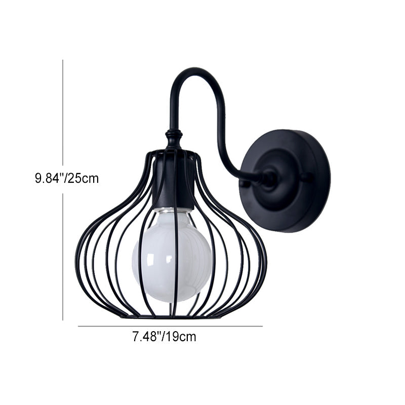 Iron Frame Pumpkin Shape 1-Light Wall Sconce Lamp