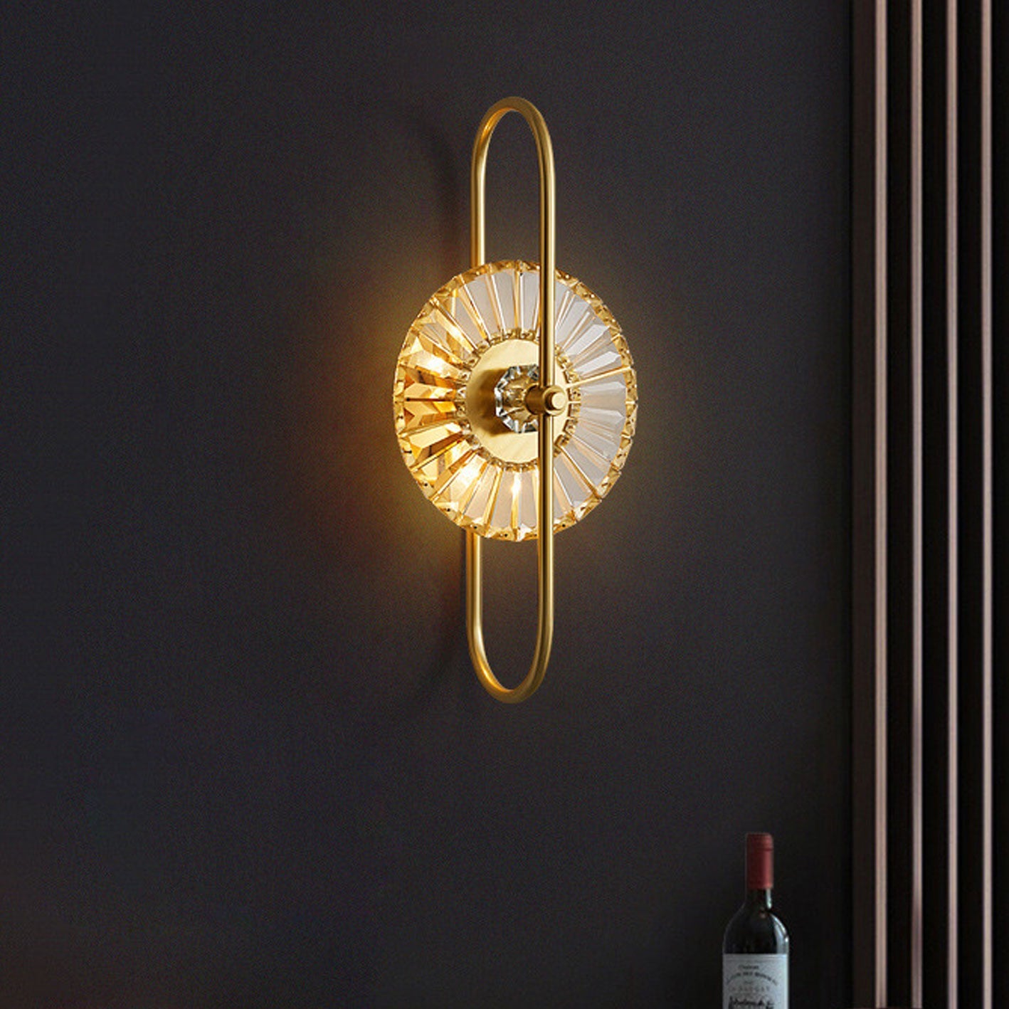 Brass Crystal Geometric Ring 2/3 Light Wall Sconce Lamp