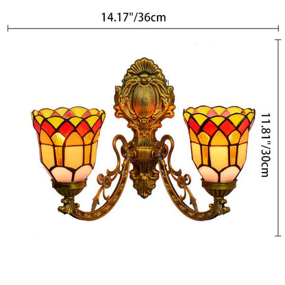 Tiffany Resin Glass Bell Shade 2-Light Wall Sconce Lamp
