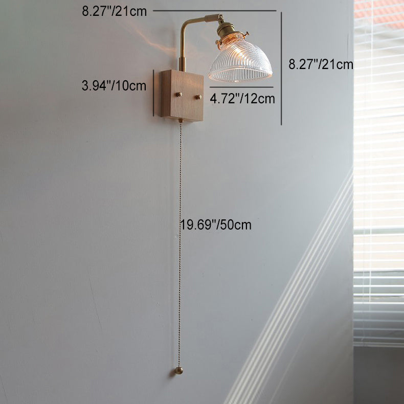 Japanese Hemispheric Pull Cord 1-Light Wall Sconce Lamp