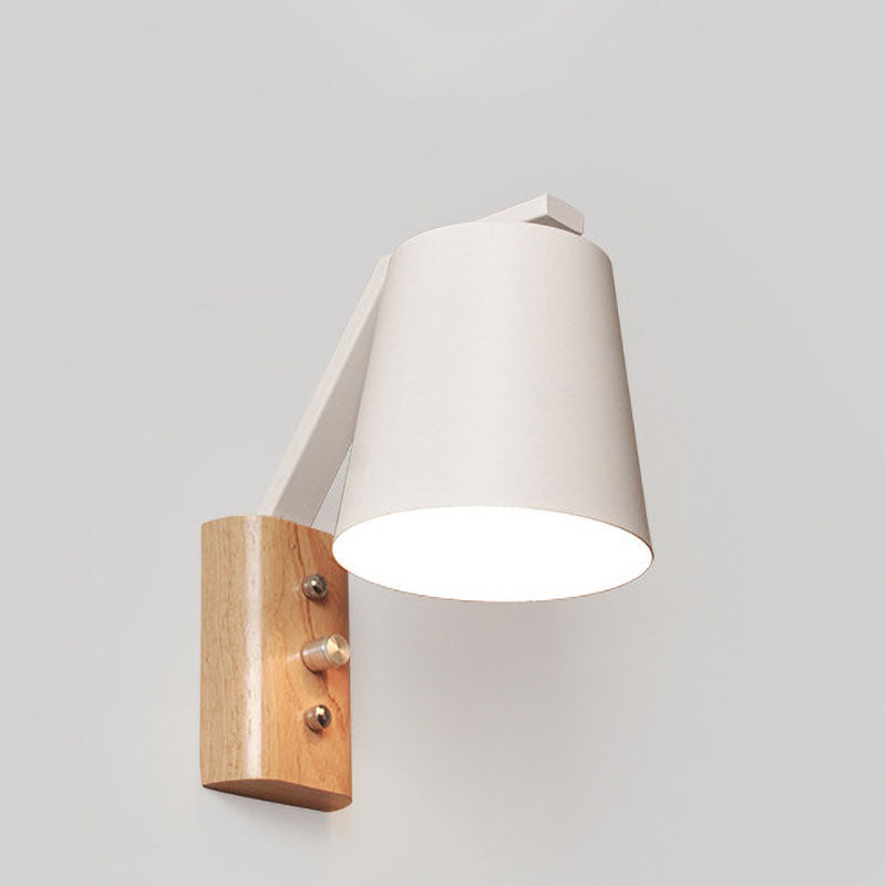 Nordic Solid Wood Cylindrical 1-Light Wall Sconce Lamp