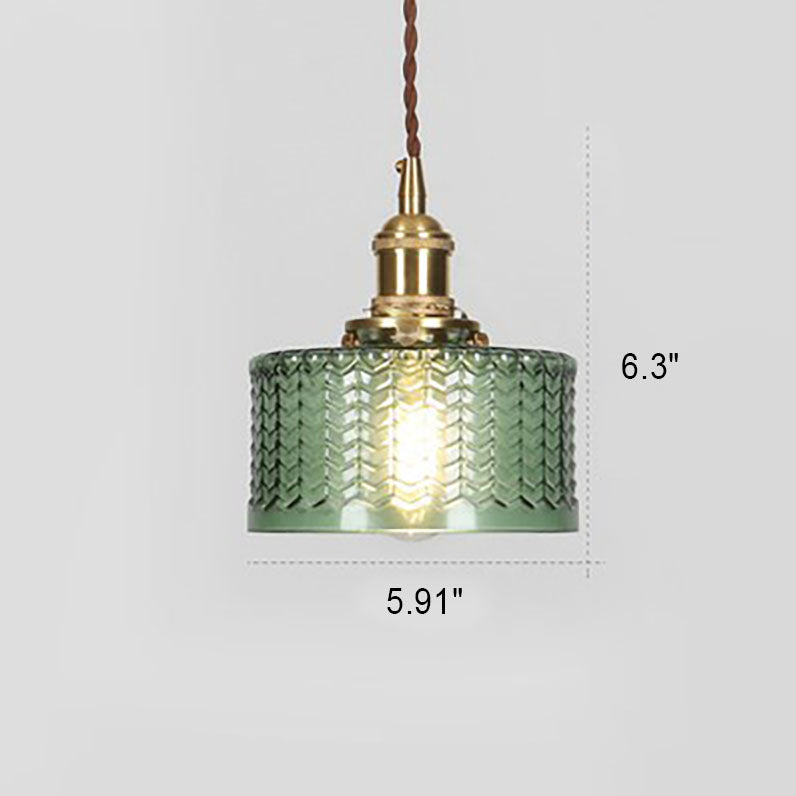 Japanese Vintage Brass Glass Round Jar Pendant Light