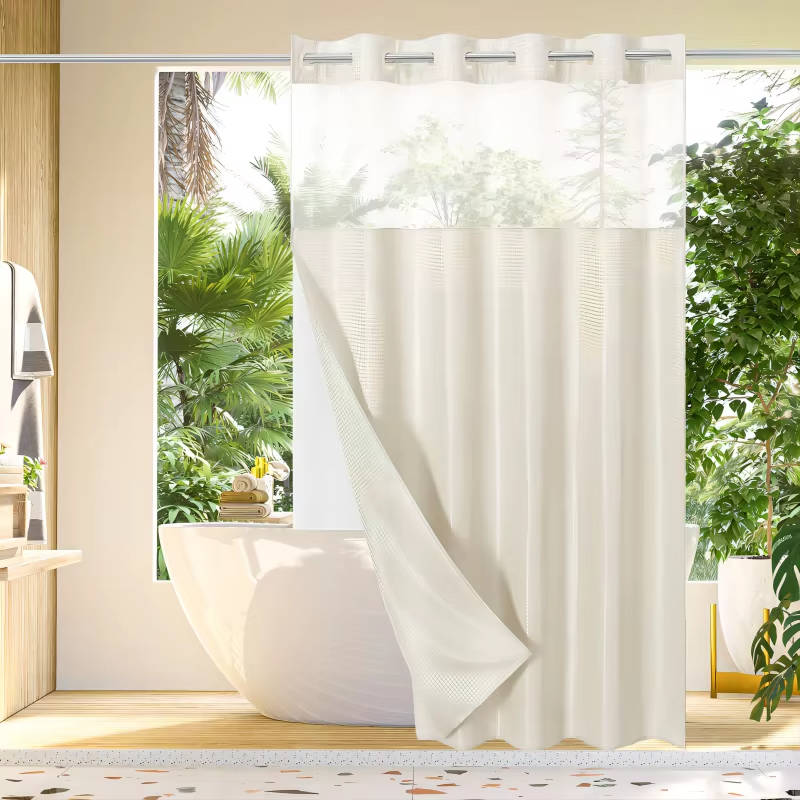 Waffle Weave Shower Curtain with Mesh Window