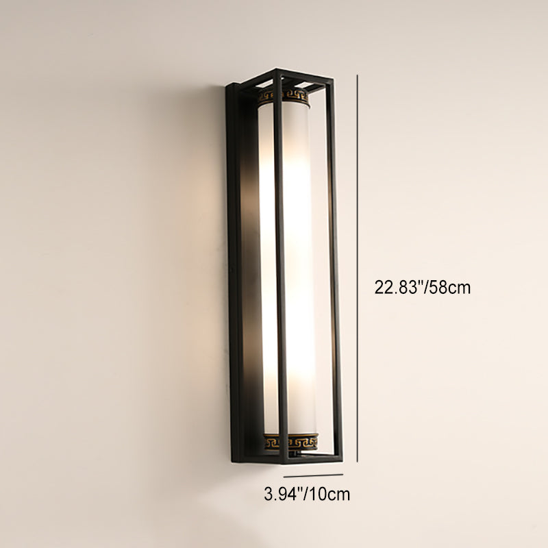 Chinese Glass Rectangular Cylinder 2-Light Wall Sconce Lamp