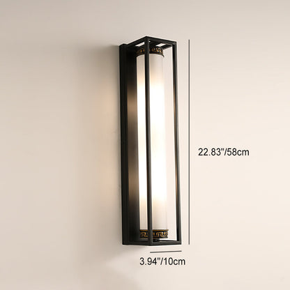 Chinese Glass Rectangular Cylinder 2-Light Wall Sconce Lamp