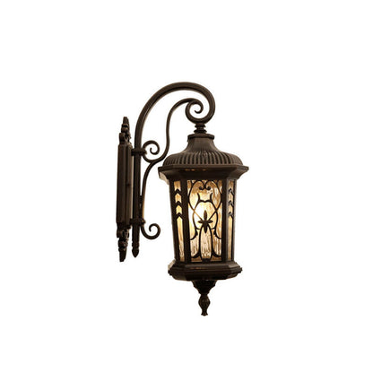 Outdoor Carved Cage Aluminum Glass 1-Light Wall Sconce Lamp