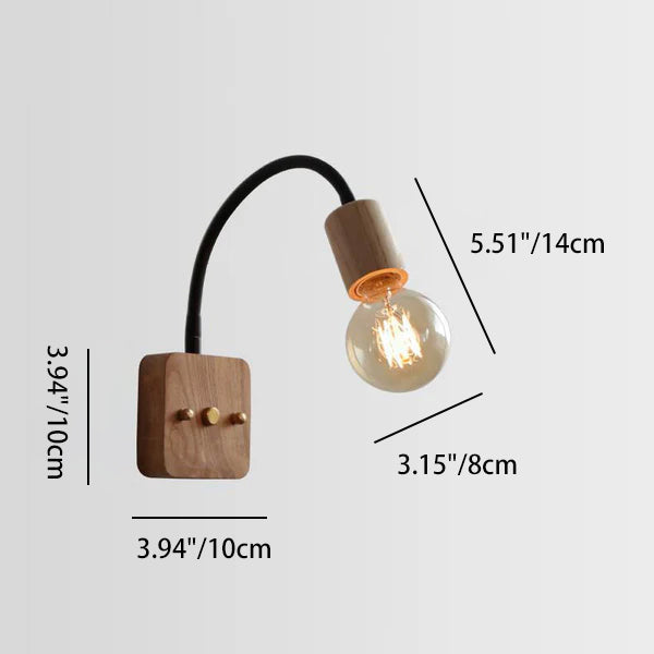 Walnut Oak Wood Hose Adjustable 1-Light Wall Sconce Lamp