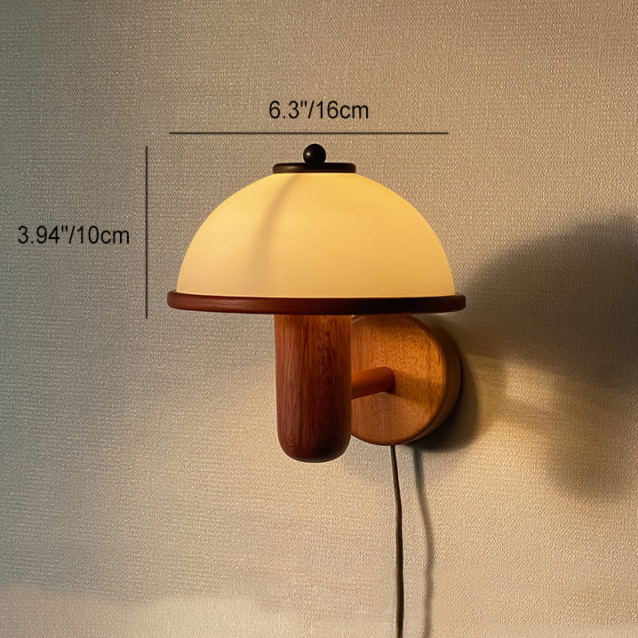 Japanese Wood Mushroom Design 1-Light Wall Sconce Lamp