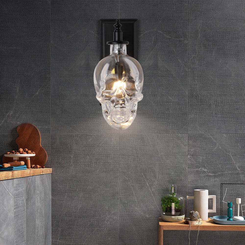 Skull Glass 1-Light Armed Sconce Lamp