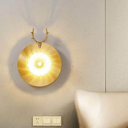 All Copper Light Luxury Deer Head 1-Light Wall Sconce Lamp