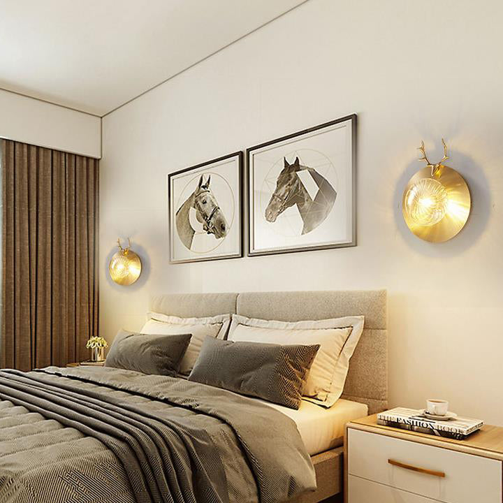 All Copper Light Luxury Deer Head 1-Light Wall Sconce Lamp