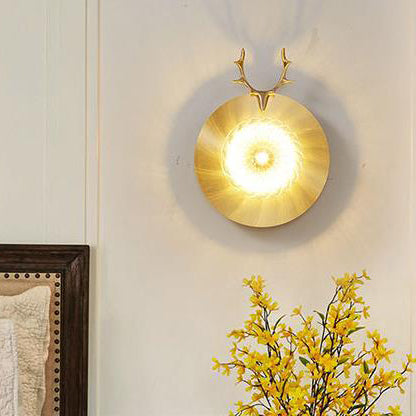 All Copper Light Luxury Deer Head 1-Light Wall Sconce Lamp