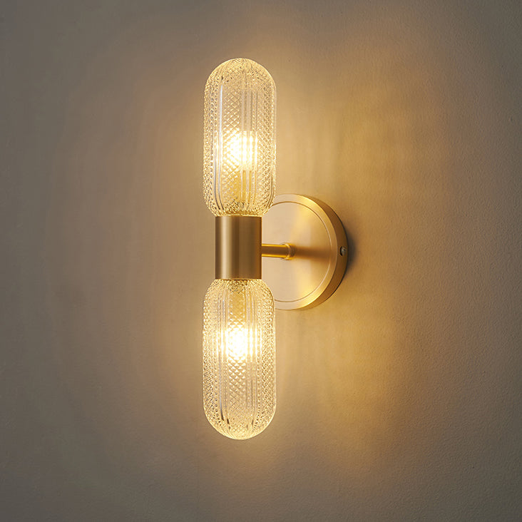Diamond Textured Glass Brass 2-Light Wall Sconce Lamp