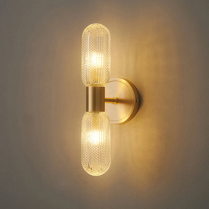 Diamond Textured Glass Brass 2-Light Wall Sconce Lamp