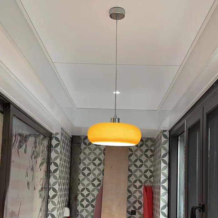 Vintage White / Orange Glass Dome 1-Light Pendant Light