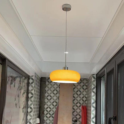Vintage White / Orange Glass Dome 1-Light Pendant Light