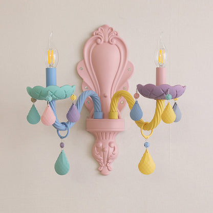 Iron Crystal Macaron Candelabra 2-Light Wall Sconce Lamp