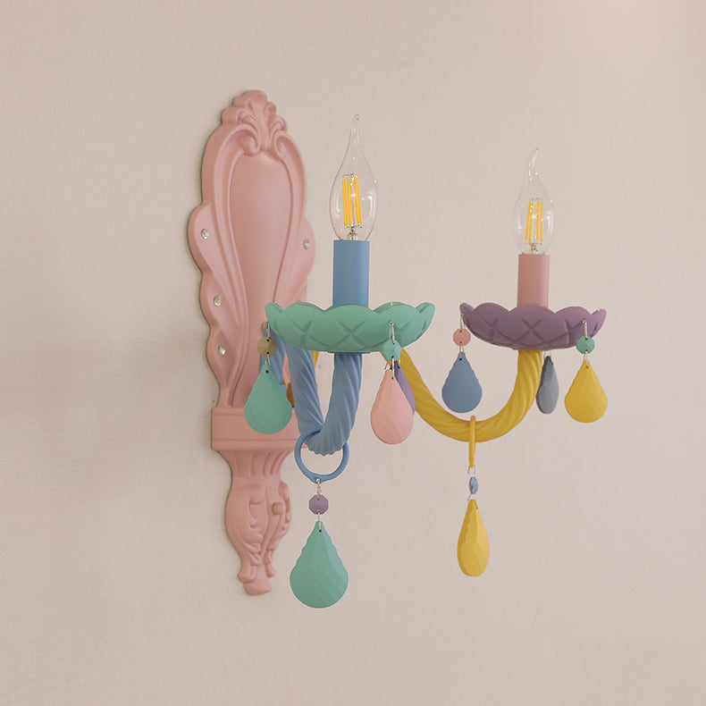 Iron Crystal Macaron Candelabra 2-Light Wall Sconce Lamp