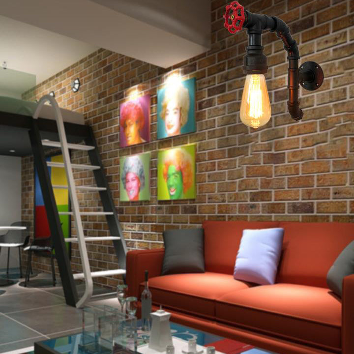Industrial Iron Faucet Retro 1-Light Wall Sconce Lamp