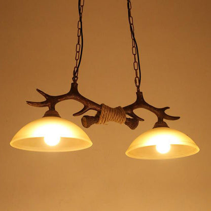 Vintage Resin Antler Glass Bowl Shade 2-Light Chandelier