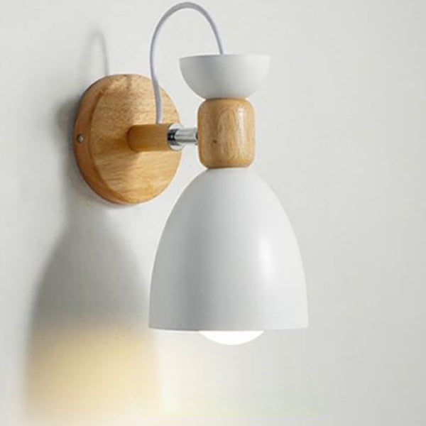 Macaron Iron Solid Wood Base 1-Light Wall Sconce Lamp
