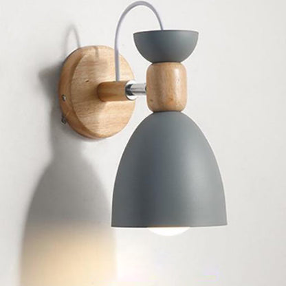 Macaron Iron Solid Wood Base 1-Light Wall Sconce Lamp