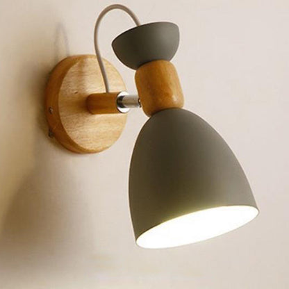 Macaron Iron Solid Wood Base 1-Light Wall Sconce Lamp