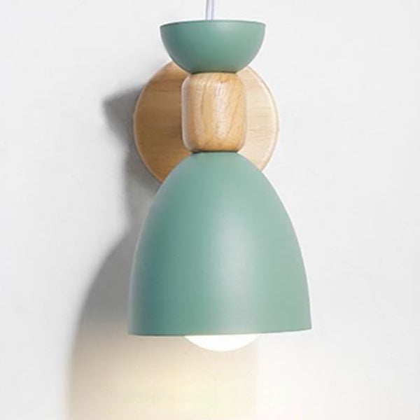 Macaron Iron Solid Wood Base 1-Light Wall Sconce Lamp