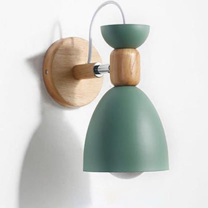 Macaron Iron Solid Wood Base 1-Light Wall Sconce Lamp