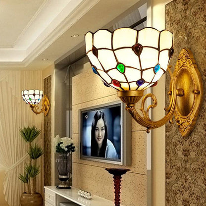 Tiffany Stained Glass Bowl 1-Light Wall Sconce Lamp