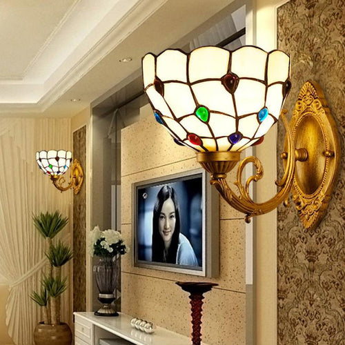 Tiffany Stained Glass Bowl 1-Light Wall Sconce Lamp