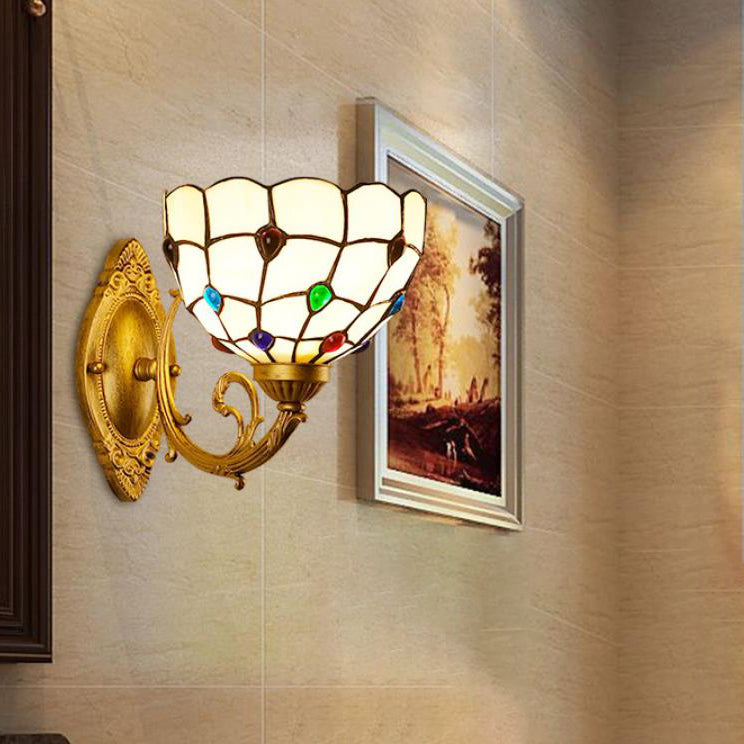 Tiffany Stained Glass Bowl 1-Light Wall Sconce Lamp