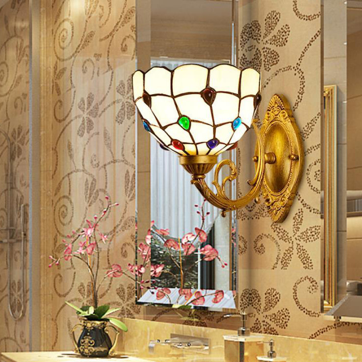 Tiffany Stained Glass Bowl 1-Light Wall Sconce Lamp