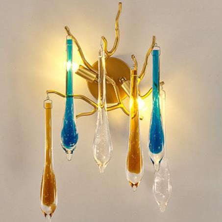 Colorful Crystal Strip Branch 2-Light Wall Sconce Lamp