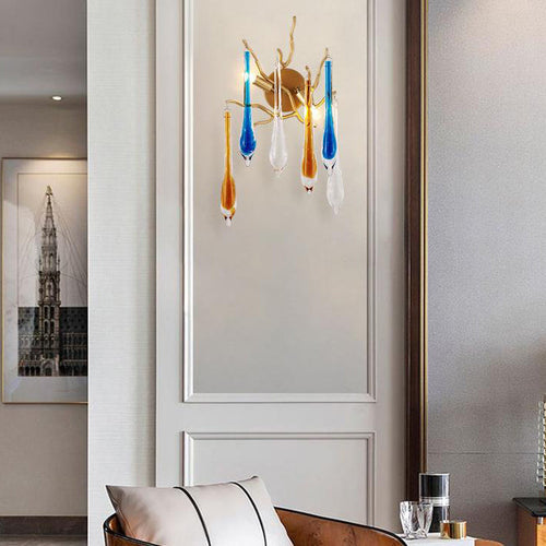 Colorful Crystal Strip Branch 2-Light Wall Sconce Lamp