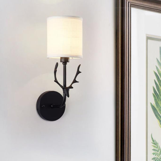 Industrial Fabric Deer Head Design 1-Light Wall Sconce Lamp