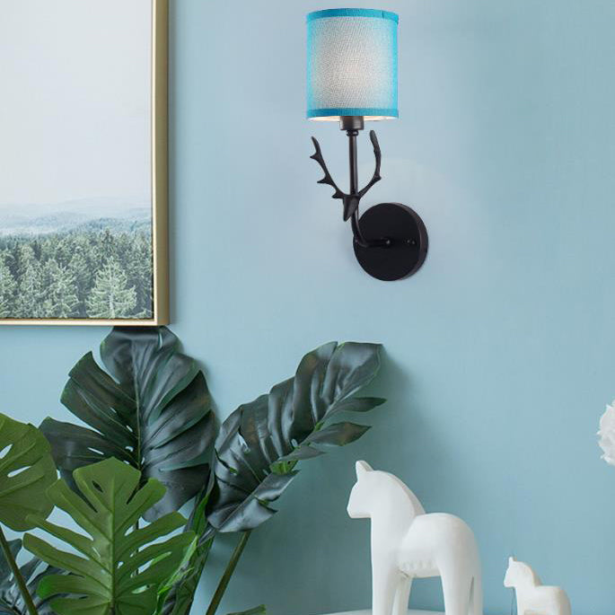 Industrial Fabric Deer Head Design 1-Light Wall Sconce Lamp