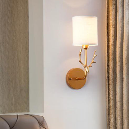 Industrial Fabric Deer Head Design 1-Light Wall Sconce Lamp