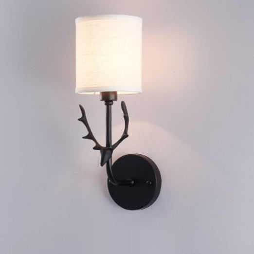 Industrial Fabric Deer Head Design 1-Light Wall Sconce Lamp