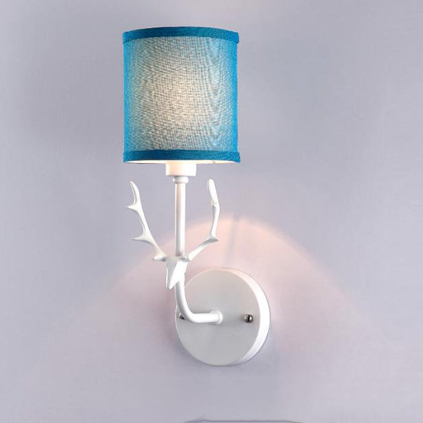 Industrial Fabric Deer Head Design 1-Light Wall Sconce Lamp