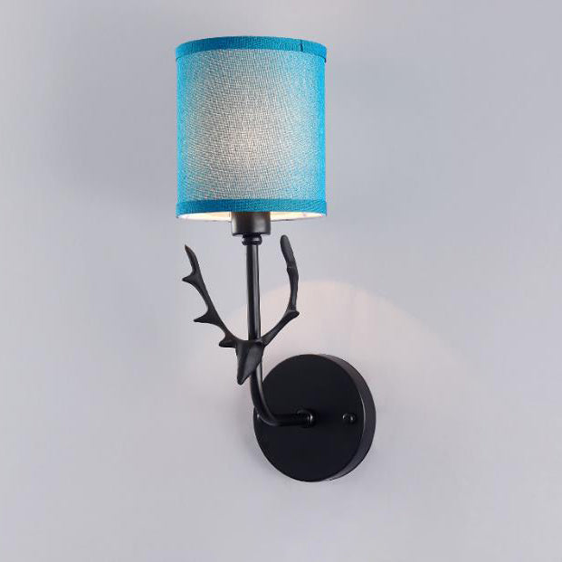 Industrial Fabric Deer Head Design 1-Light Wall Sconce Lamp