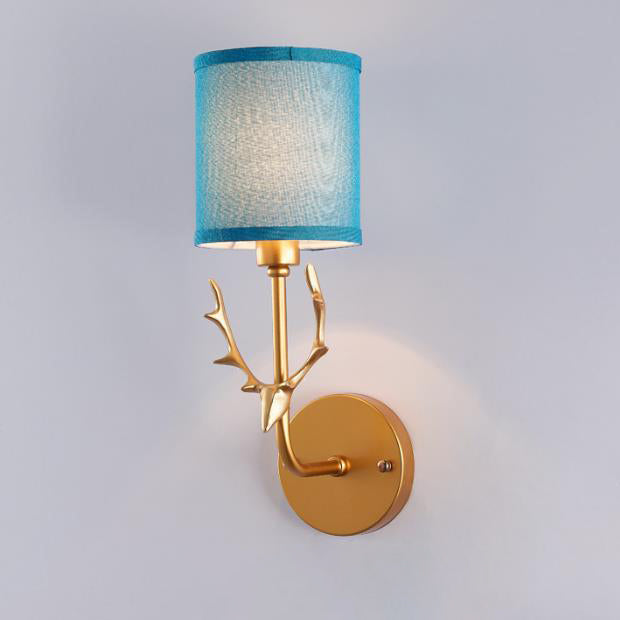 Industrial Fabric Deer Head Design 1-Light Wall Sconce Lamp