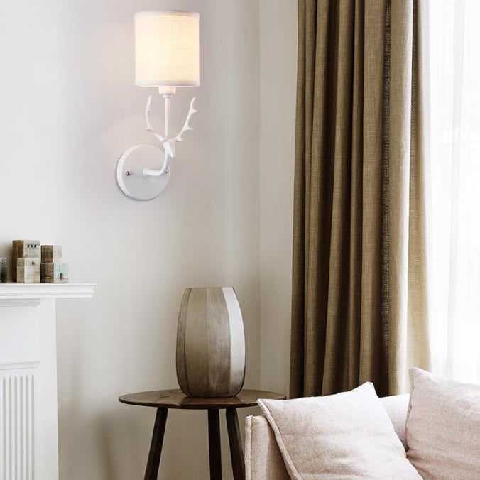 Industrial Fabric Deer Head Design 1-Light Wall Sconce Lamp