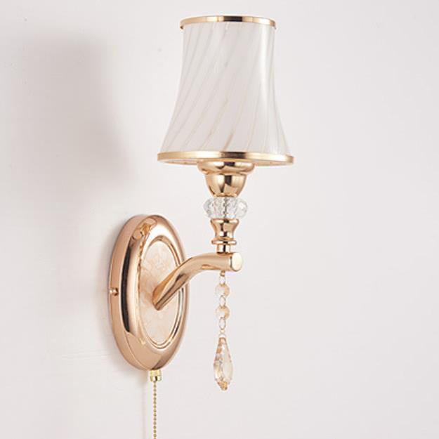 Glass Lampshade Zipper Switch 1/2-Light Wall Sconce Lamp